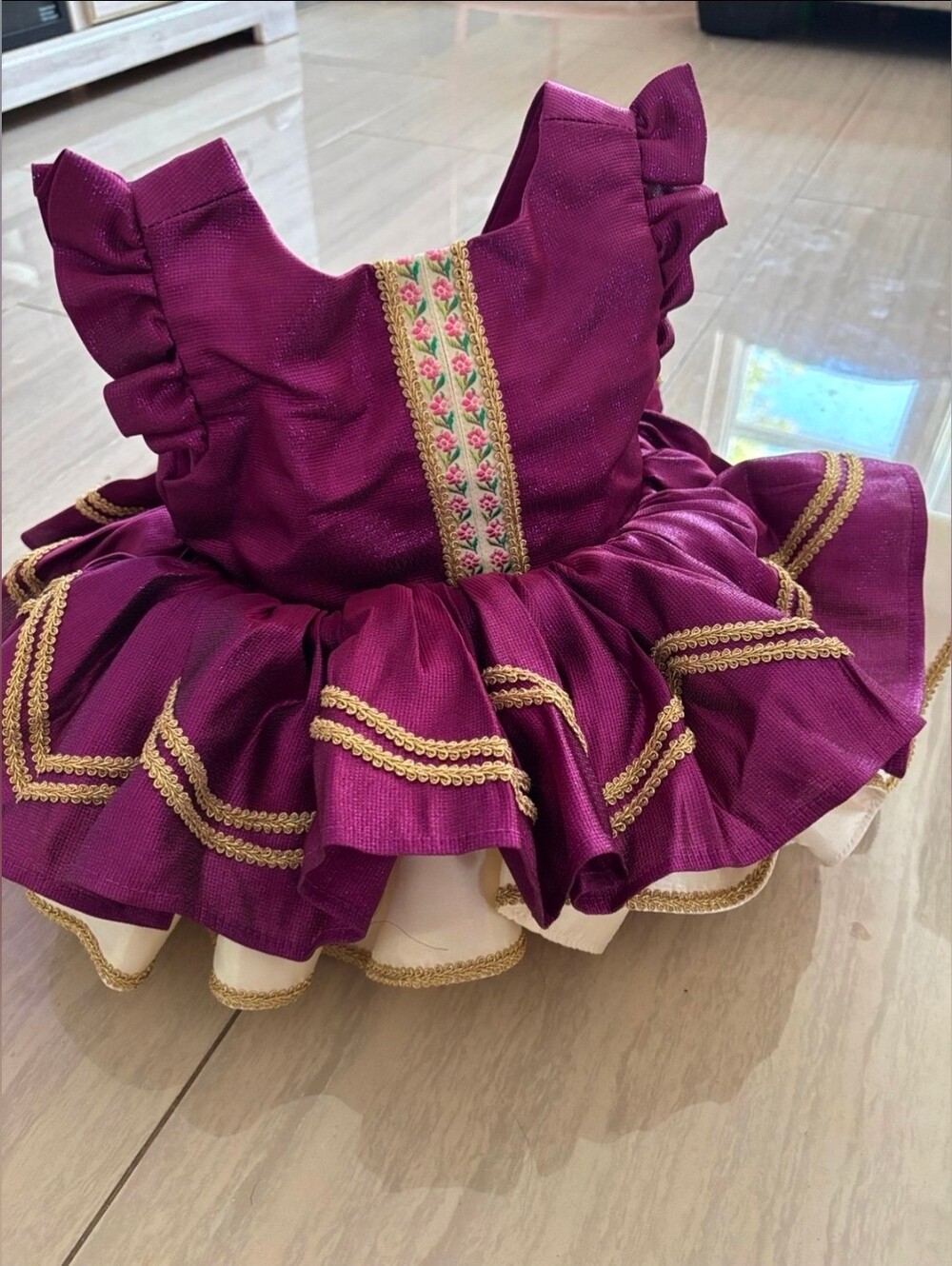 EUC Dollcake Gleam Dress Burgundy Purple Princess Size 1 12-18M Fits Bigger
